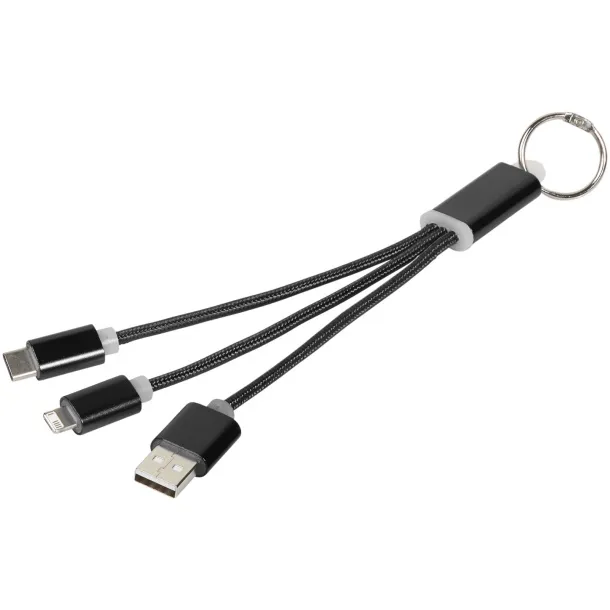 Metal 3-in-1 charging cable with keychain Crna