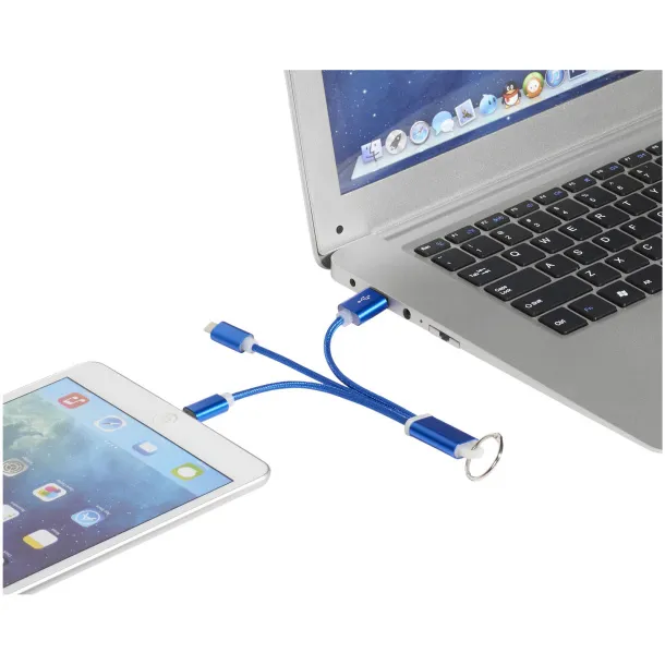 Metal 3-in-1 charging cable with keychain Royal blue