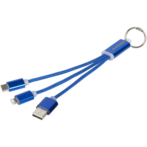 Metal 3-in-1 charging cable with keychain Royal blue