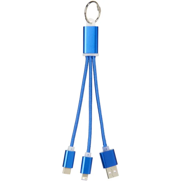 Metal 3-in-1 charging cable with keychain Royal blue