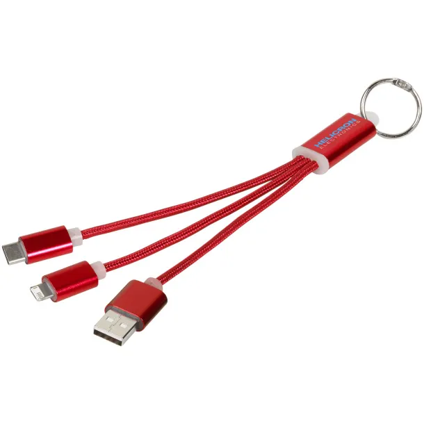 Metal 3-in-1 charging cable with keychain - Unbranded Red