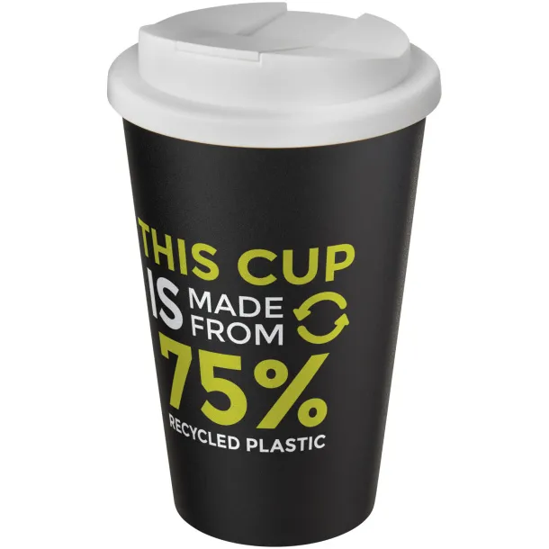 Americano® Eco 350 ml recycled tumbler with spill-proof lid - Unbranded White Solid black