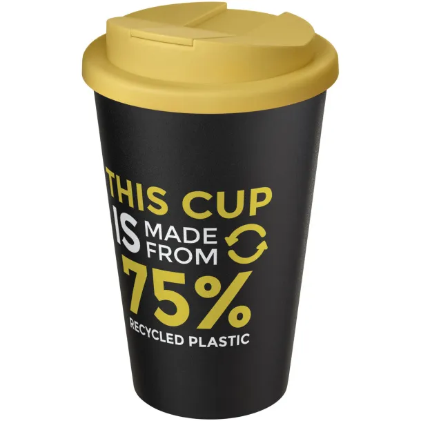 Americano® Eco 350 ml recycled tumbler with spill-proof lid - Unbranded Yellow Solid black