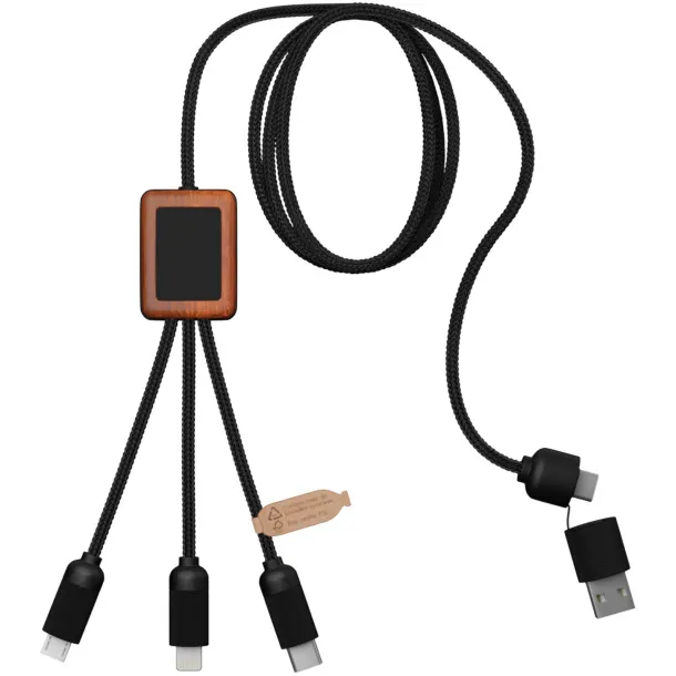 SCX.design C38 3-in-1 rPET light-up logo charging cable with squared wooden casing - SCX.design Solid black Wood