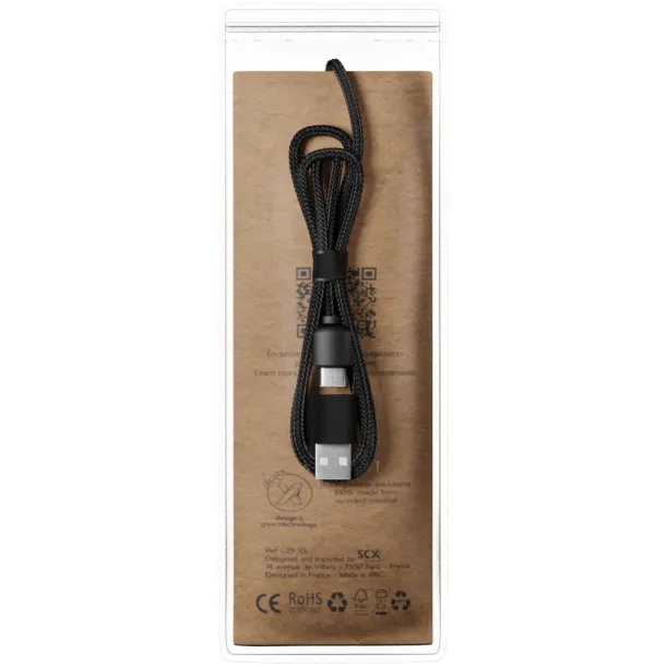 SCX.design C38 3-in-1 rPET light-up logo charging cable with squared wooden casing - SCX.design Solid black Wood