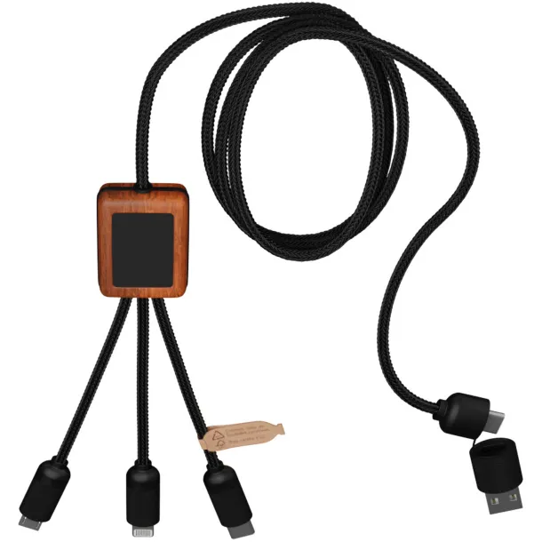 SCX.design C38 3-in-1 rPET light-up logo charging cable with squared wooden casing - SCX.design Crna Wood
