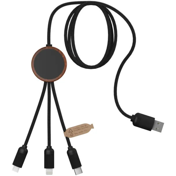 SCX.design C36 3-in-1 rPET light-up logo extended charging cable with round bamboo casing - SCX.design Wood