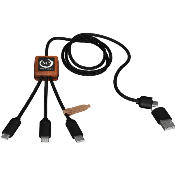 SCX.design C38 3-in-1 rPET light-up logo charging cable with squared wooden casing - SCX.design Solid black Wood