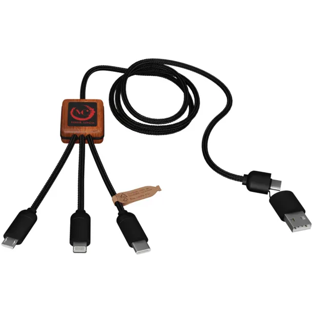 SCX.design C38 3-in-1 rPET light-up logo charging cable with squared wooden casing - SCX.design Red Wood