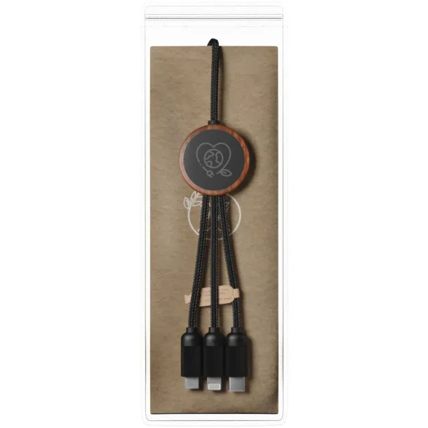 SCX.design C36 3-in-1 rPET light-up logo extended charging cable with round bamboo casing - SCX.design Wood