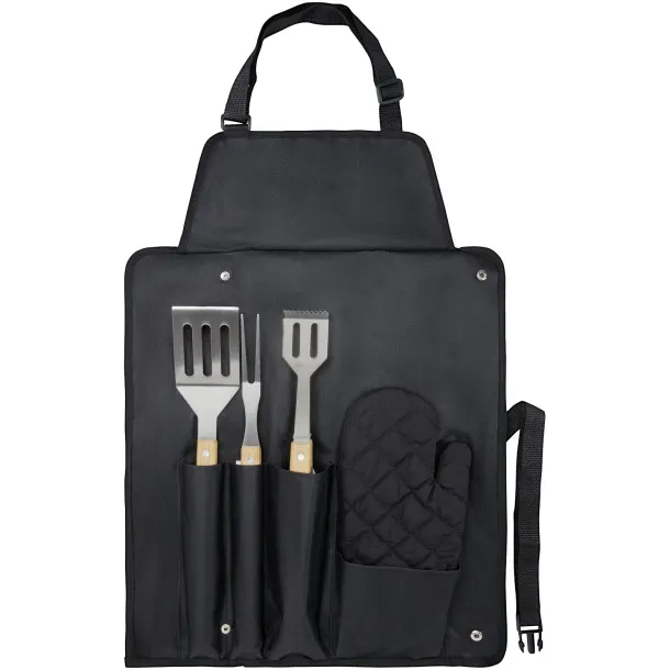 Gril 3-piece BBQ tools set and glove - Seasons Solid black