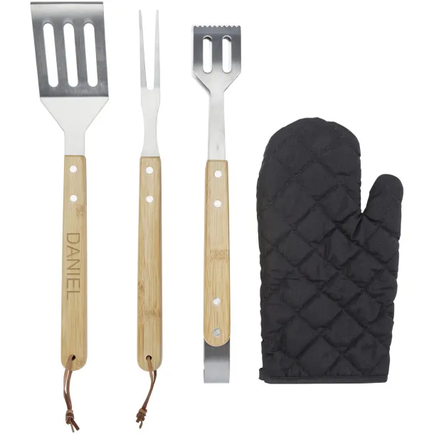 Gril 3-piece BBQ tools set and glove - Seasons Solid black