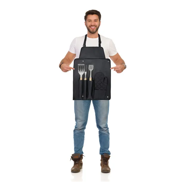 Gril 3-piece BBQ tools set and glove - Seasons Solid black