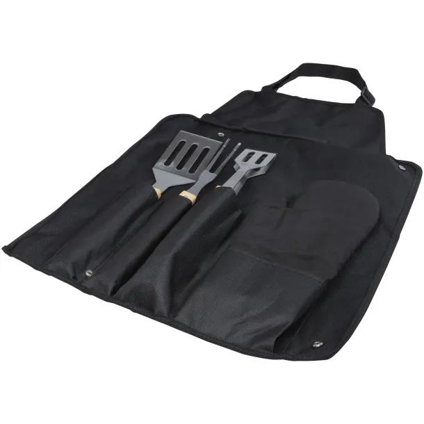 Gril 3-piece BBQ tools set and glove - Seasons Solid black