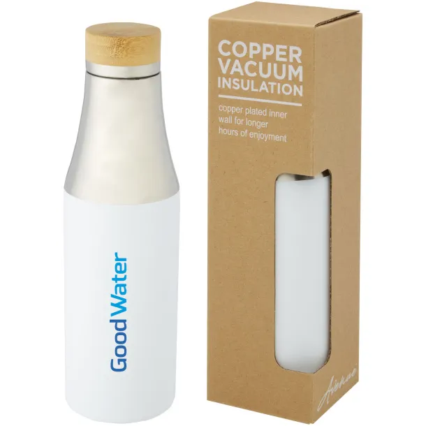 Hulan 540 ml copper vacuum insulated stainless steel bottle with bamboo lid - Unbranded White