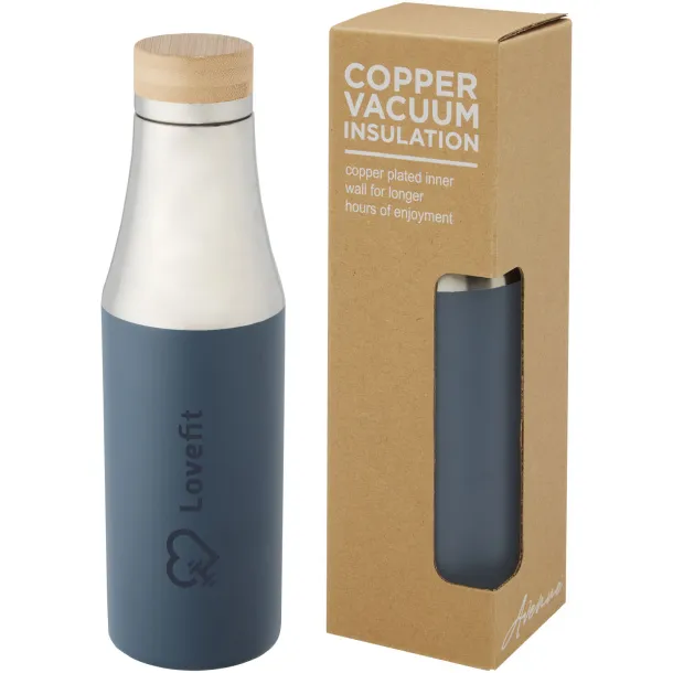 Hulan 540 ml copper vacuum insulated stainless steel bottle with bamboo lid Ice blue