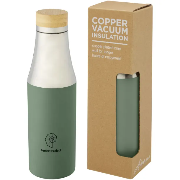 Hulan 540 ml copper vacuum insulated stainless steel bottle with bamboo lid Heather green