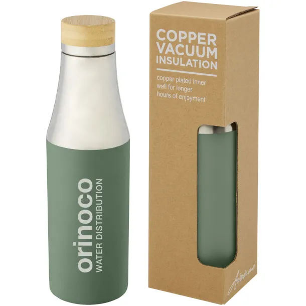 Hulan 540 ml copper vacuum insulated stainless steel bottle with bamboo lid Heather green