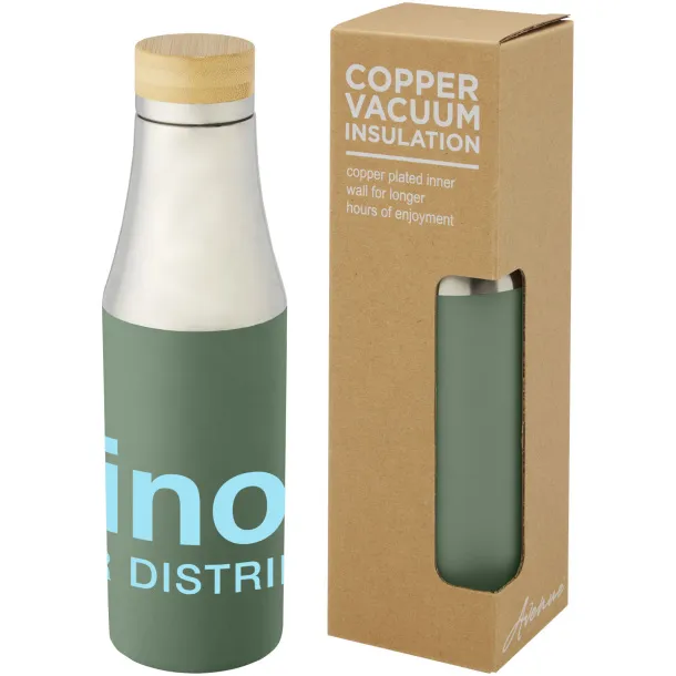 Hulan 540 ml copper vacuum insulated stainless steel bottle with bamboo lid Heather green