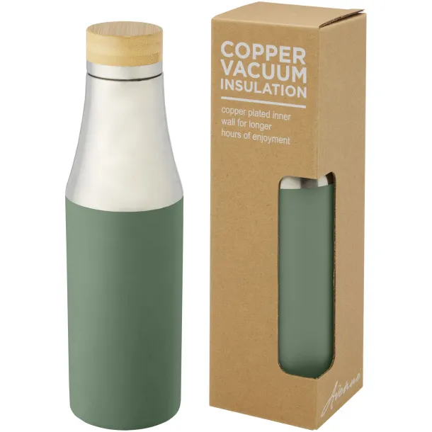 Hulan 540 ml copper vacuum insulated stainless steel bottle with bamboo lid Heather green