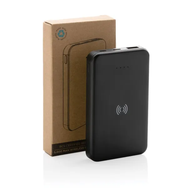 Bežična prijenosna baterija od RCS reciklirane plastike - 5 W, 5 000 mAh - XD Collection Crna