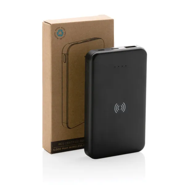  Bežična prijenosna baterija od RCS reciklirane plastike - 5 W, 5 000 mAh - XD Collection Crna