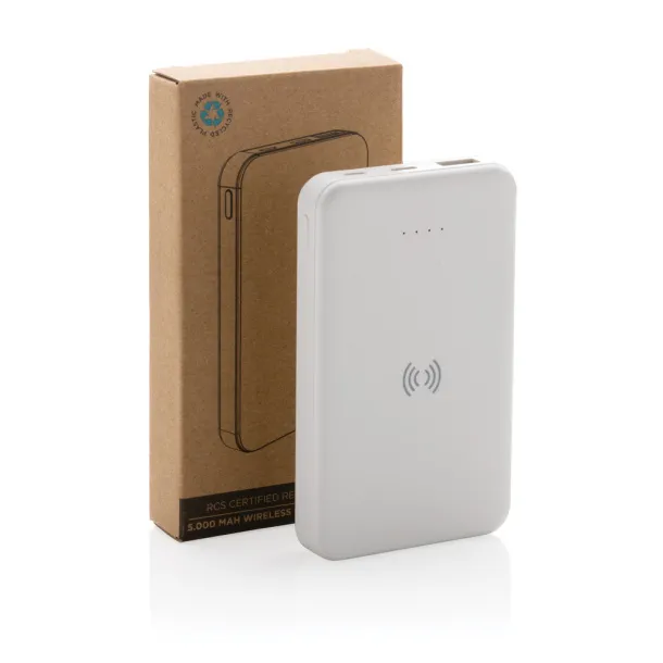  Bežična prijenosna baterija od RCS reciklirane plastike - 5 W, 5 000 mAh - XD Collection Bijela