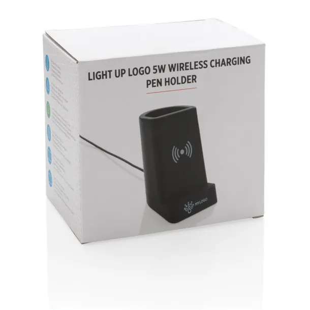  Light up logo 5W wireless charging pen holder - XD Collection Black 