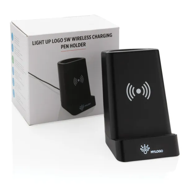  Light up logo 5W wireless charging pen holder - XD Collection Black 