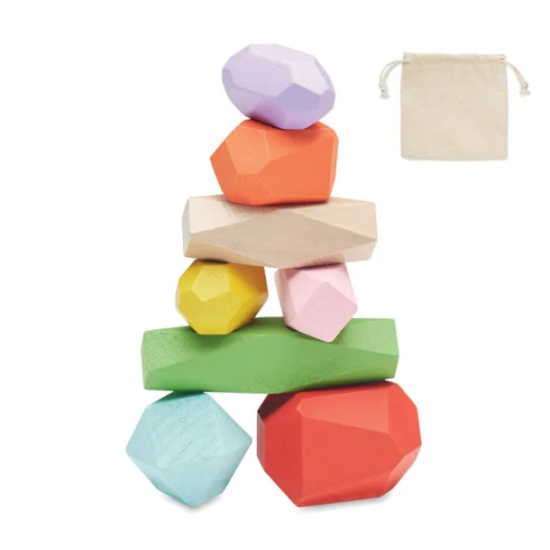 DOLMEN 8 stacking wood rocks in pouch Beige