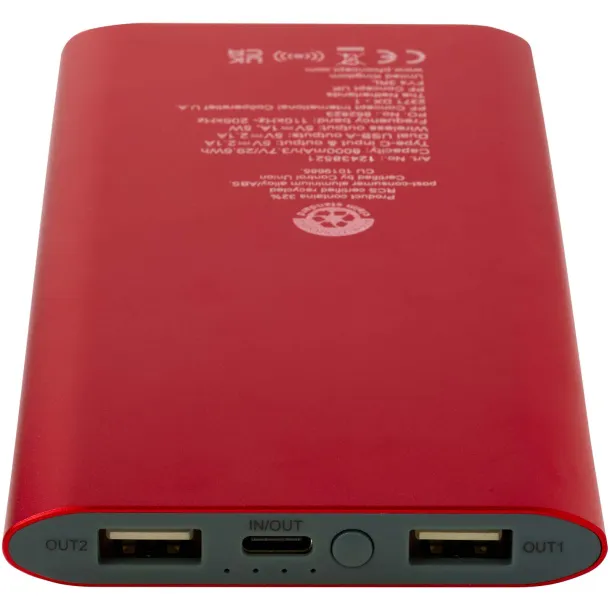 Juice 8000 mAh Type-C recycled aluminium wireless power bank - Unbranded Red