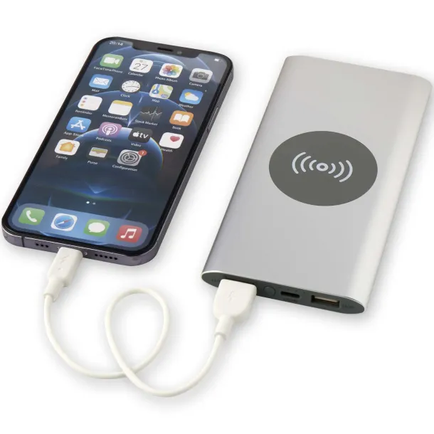 Juice 8000 mAh Type-C recycled aluminium wireless power bank - Unbranded Silver