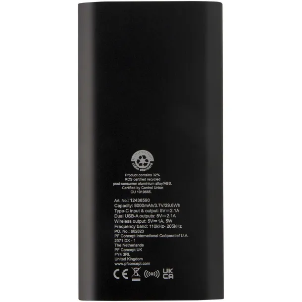 Juice 8000 mAh Type-C bežična baterija od recikliranog aluminija - Unbranded Solid black