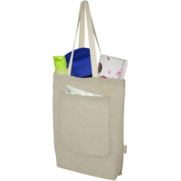 Pheebs 150 g/m² recycled cotton tote bag with front pocket 9L - Unbranded Heather natural