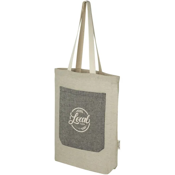 Pheebs 150 g/m² recycled cotton tote bag with front pocket 9L Natural Heather black