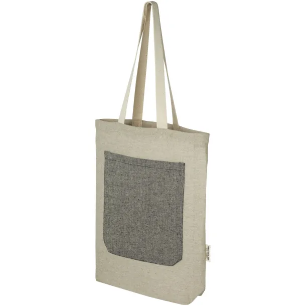 Pheebs 150 g/m² recycled cotton tote bag with front pocket 9L Natural Heather black