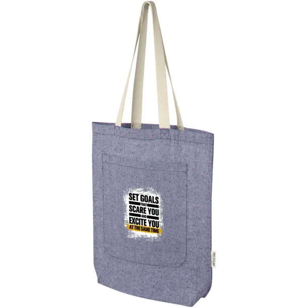 Pheebs 150 g/m² recycled cotton tote bag with front pocket 9L - Unbranded Heather blue