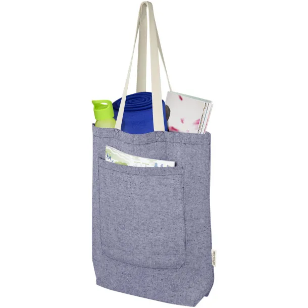 Pheebs 150 g/m² recycled cotton tote bag with front pocket 9L Heather blue