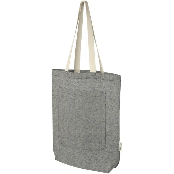 Pheebs 150 g/m² recycled cotton tote bag with front pocket 9L Heather black