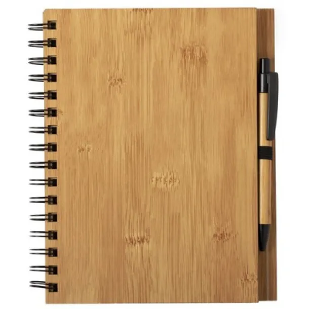  Bamboo notebook A5 with ball pen brown