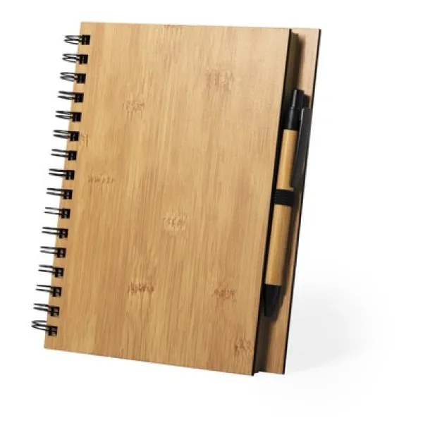  Bamboo notebook A5 with ball pen brown