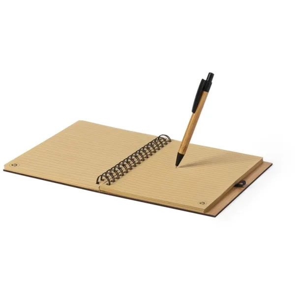  Bamboo notebook A5 with ball pen brown