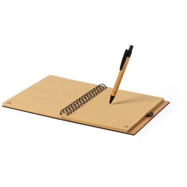  Bamboo notebook A5 with ball pen brown