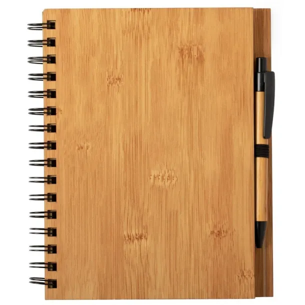  Bamboo notebook A5 with ball pen brown