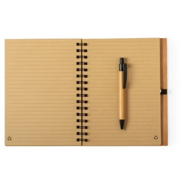  Bamboo notebook A5 with ball pen brown