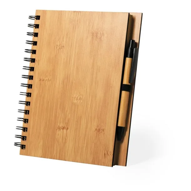  Bamboo notebook A5 with ball pen brown