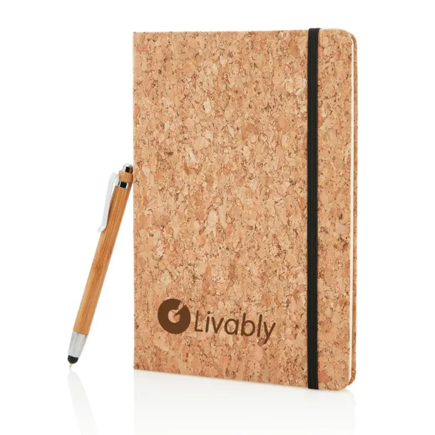  A5 notebook with bamboo pen including stylus - XD Collection Brown 