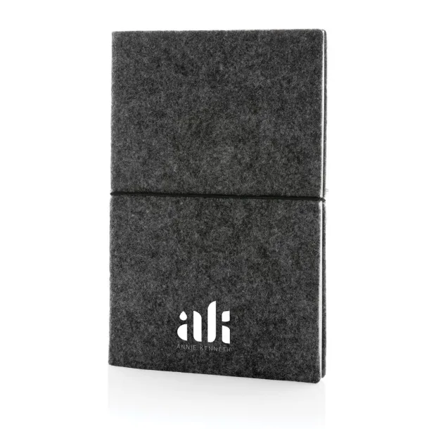  GRS certified recycled felt A5 softcover notebook - XD Collection Black 