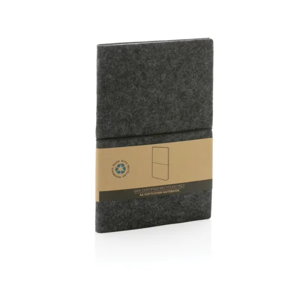  GRS certified recycled felt A5 softcover notebook - XD Collection Black 