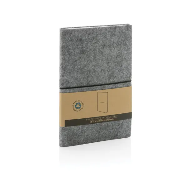  GRS certified recycled felt A5 softcover notebook - XD Collection Grey 